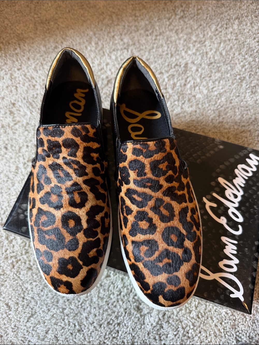 Sam Edelman Women’s Leopard Slip-On Sneakers in Brown, Black & Gold - Picture 3 of 6
